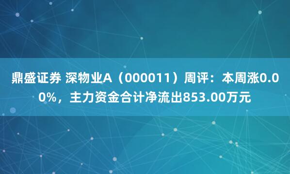 鼎盛证券 深物业A（000011）周评：本周涨0.00%，主力资金合计净流出853.00万元